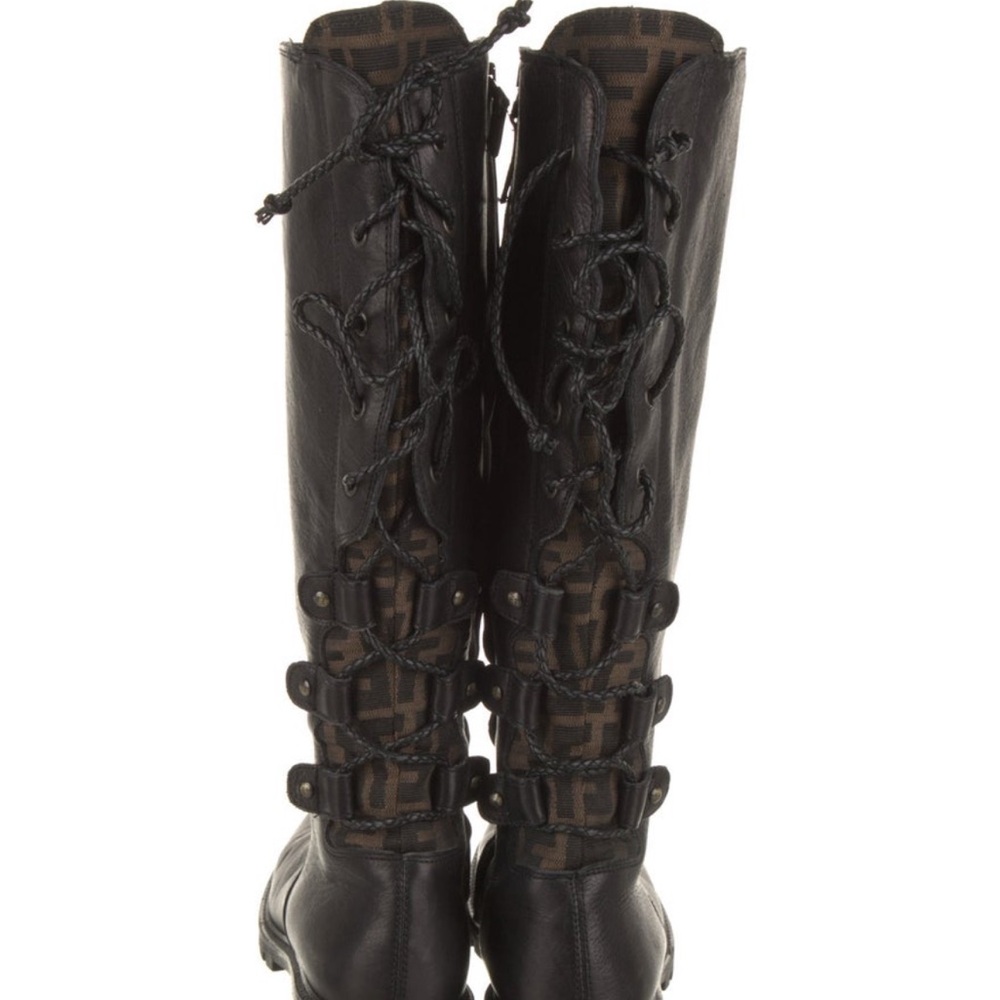 Fendi Black Lace-Up Knee-High Boots